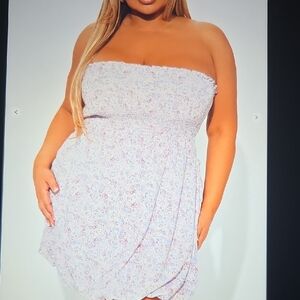 Fashion Nova Strapless Floral Dress - Lavender and White